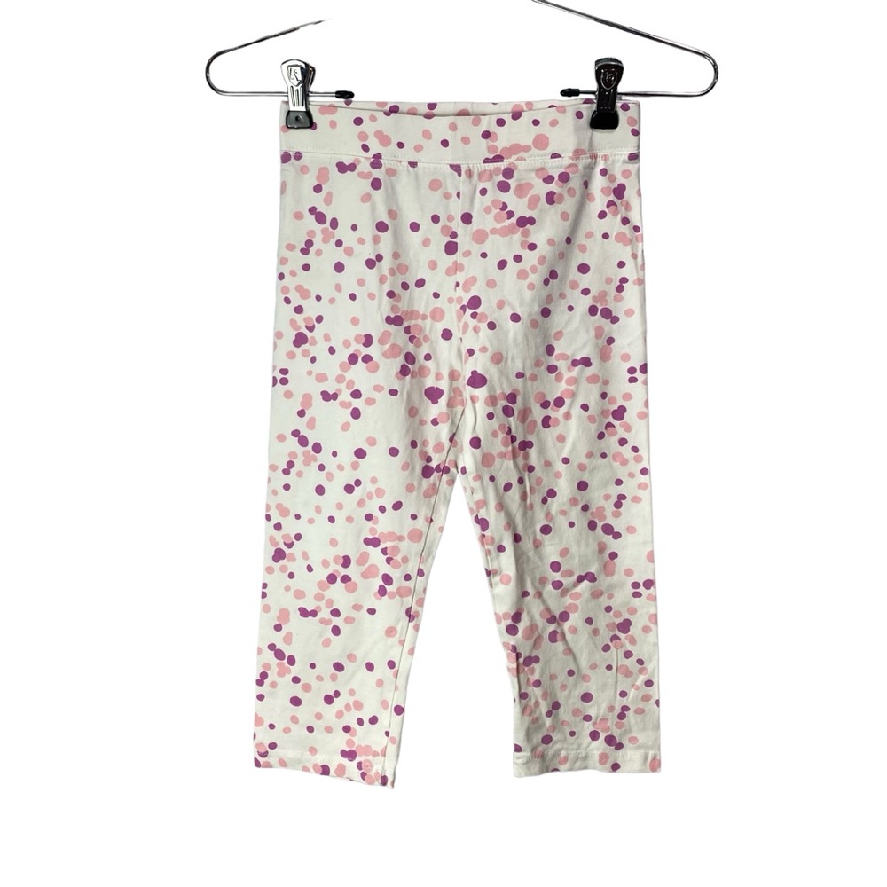 CR Kids capri leggings white w/ pink purple polka dots cotton spandex size 7/8
